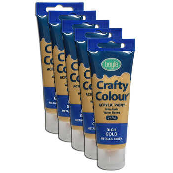 5x Crafty Colour Art/Craft 75ml Acrylic Paint Tube - Metallic Rich Gold