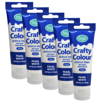 5x Crafty Colour Art/Craft 75ml Acrylic Paint Tube - Metallic Pearl White