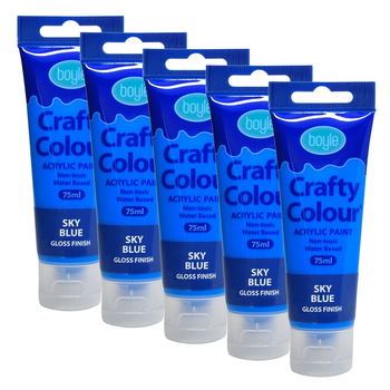 5x Crafty Colour Water-Based 75ml Acrylic Paint - Sky Blue