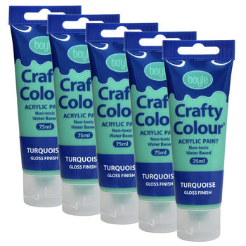 5x Crafty Colour Water-Based 75ml Acrylic Paint - Turquoise