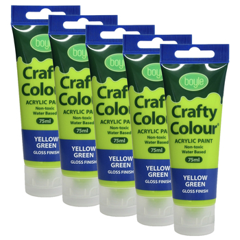 5x Crafty Colour Water-Based 75ml Acrylic Paint - Yellow Green