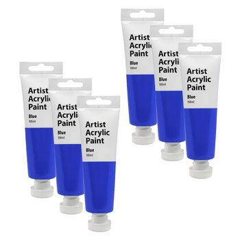 6PK Artist Acrylic Paint 100ml Gloss Finish Water Based - Blue 3y+