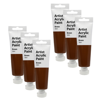 6PK Artist Acrylic Paint 100ml Gloss Finish Water Based - Brown 3y+