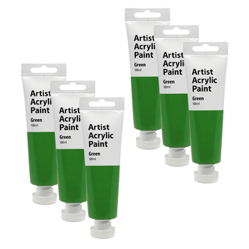 6PK Artist Acrylic Paint 100ml Gloss Finish Water Based - Green 3y+