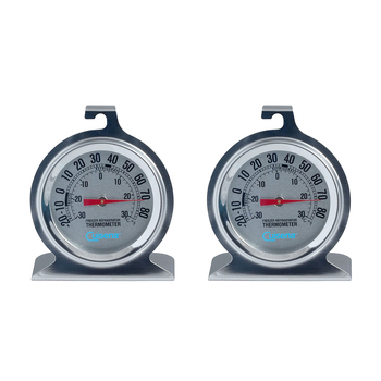 2x Cuisena Stainless Steel Fridge & Freezer Thermometer - Silver