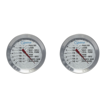 2x Cuisena Round Stainless Steel Meat Thermometer - Silver