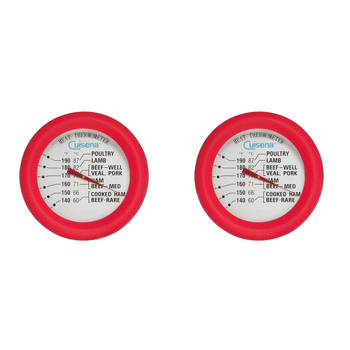 2x Cuisena Stainless Steel Meat Thermometer w/ Silicone - Red