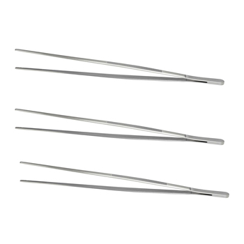 3x Cuisena 30cm Stainless Steel Plating Tongs - Silver