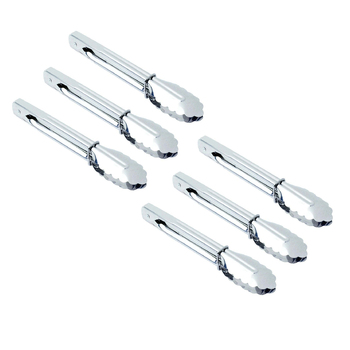 6PK Cuisena 18cm Stainless Steel Mini Tongs Serving Utensil - Silver