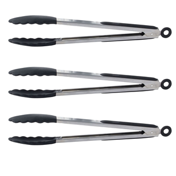 3x Cuisena 31cm Stainless Steel Locking Tong w/ Silicone Head