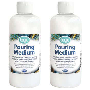 2PK Boyle Pouring Medium Solution Bottle For Acrylic Paint White 500ml