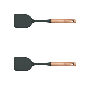 2x Cuisena Beech Wood 37cm Silicone Solid Turner Cooking Utensil - Black