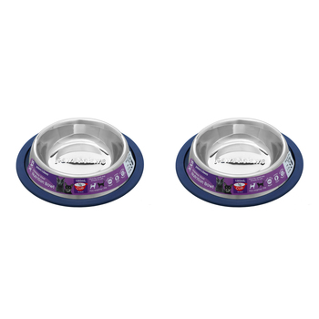 2x Paws & Claws Stainless Steel Pet Bowl Blue Anti-Skid 180Ml