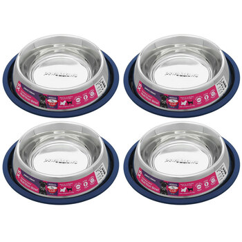 4PK Paws & Claws Stainless Steel Pet Bowl Blue Anti-Skid 400Ml