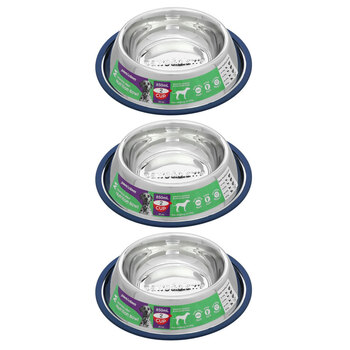 3PK Paws & Claws Stainless Steel Pet Bowl Blue Anti-Skid 850Ml