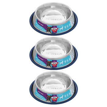 3PK Paws & Claws Stainless Steel Pet Bowl Blue Anti-Skid 1.5L