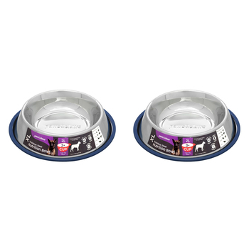 2x Paws & Claws Anti-Skid 2L Stainless Steel Pet Bowl - Blue
