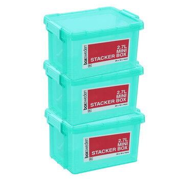 3PK Boxsweden Mini Stacker Box 2.7L 24X18X14cm Teal