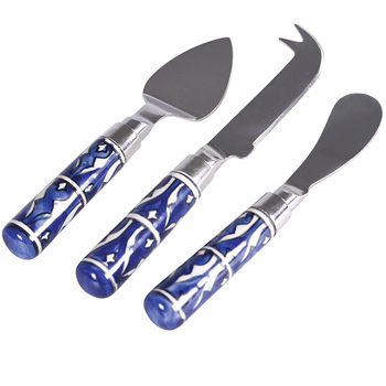 3pc Wilkie Brothers Stainless Steel Mosaic Cheese Knife Set