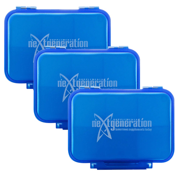 3PK Next Generation Supplements Pill Box 6 Compartments Blue