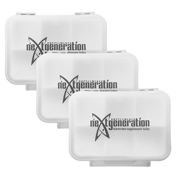 3PK Next Generation Supplements Pill Box 6 Compartments Clear