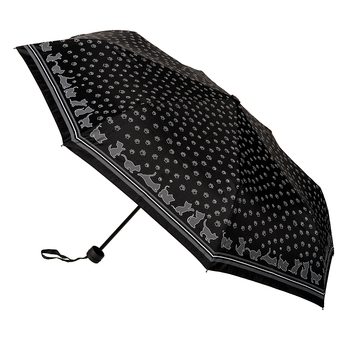 Clifton Women's Folding 97cm Grey Cat Paw Print Umbrella - Black