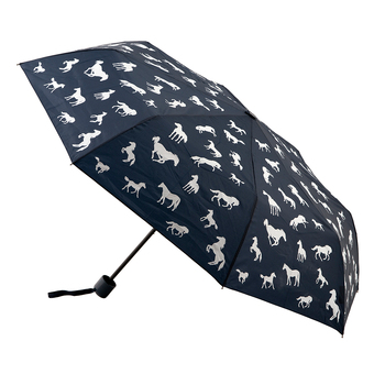 Clifton UPF50+ Navy w/ White Horses Print Mini Maxi Umbrella