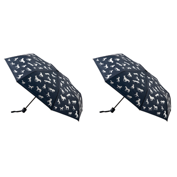 2PK Clifton UPF50+ Navy w/ White Horses Print Mini Maxi Umbrella