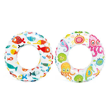 2PK Intex Lively Print 51cm Swim Rings Assorted Inflatable Kids Floats 3-6Y+