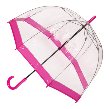 Clifton Women's Walking 87cm Clear PVC Birdcage Umbrella - Pink Border