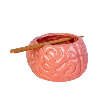 Noodle Bowl W/Chopsticks Brain Contemporary Novelty Pink Ceramic Dinnerware