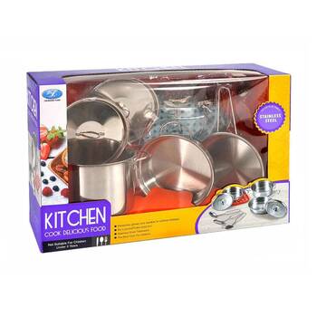 9pc ABT Childrens Pretend Kitchen Cook Stainless Steel Set 3Y+