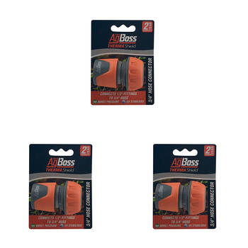 3PK AgBoss 1/2 Inch Connector To 3/4 Gardening Hose Orange and Black