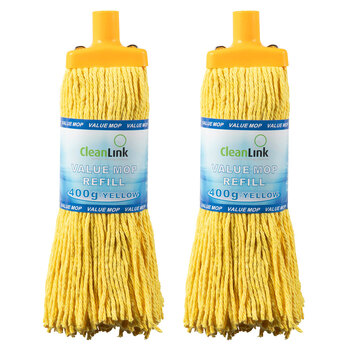 2PK Cleanlink 400gm Fibre Mop Head Replacement/Refill - Yellow