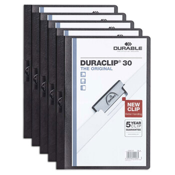5x Durable Duraclip 30-Sheet A4 Document File Folder - Black