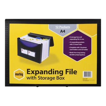 Marbig Expanding File w/ Extra Storage Box - Black