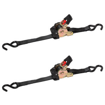 2PK Camp Pro Retractable Ratchet Tie Down 25mm x  1.8m Strap - Black