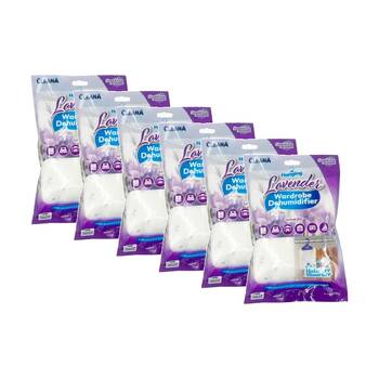 6PK Cleana Hanging Wardrobe/Room Dehumidifier 210g Lavender/Hibiscus Assorted