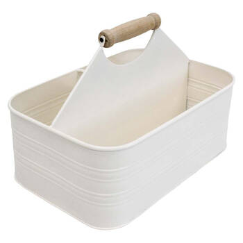 LVD Metal Caddy Storage Box w/ Wooden Handle 29.5x19x11cm Classic Ivory