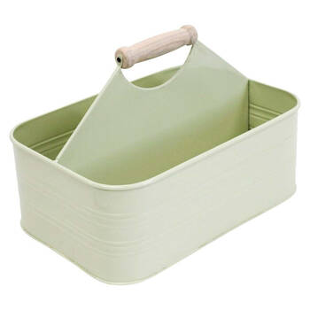 LVD Metal Caddy Storage Box w/ Wooden Handle 29.5x19x11cm Sage Green