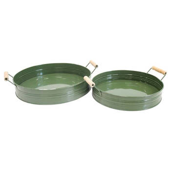 2pc LVD Metal Decorative Serving Tray Set 34.5x5.5cm/29.5x5.5cm Moss Green