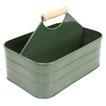 LVD Metal Caddy Storage Box w/ Wooden Handle 29.5x19x11cm Moss Green