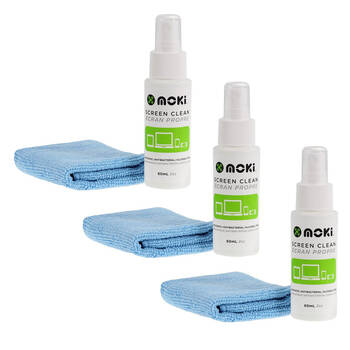 3PK Moki Screen Clean 60mL Spray w/ Cloth