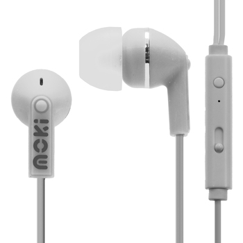 Moki Noise Isolation w/Mic & Control Earphones - White