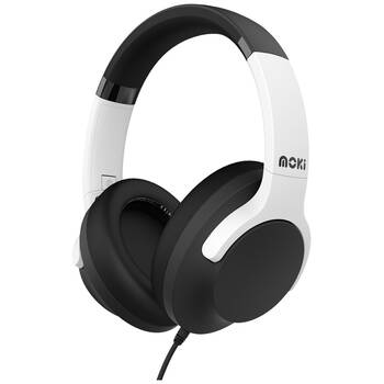 Moki USB-C Connect Over Ear Wired Headphones W/ Mic & Control Black White