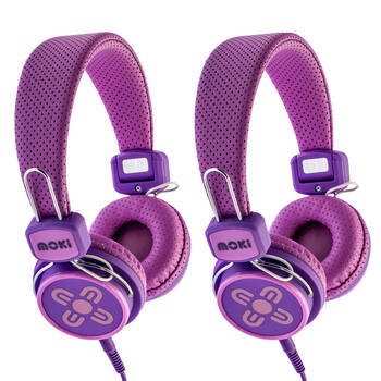 2PK Moki Kid Safe Volume Limited Headphones 3y+ Pink & Purple