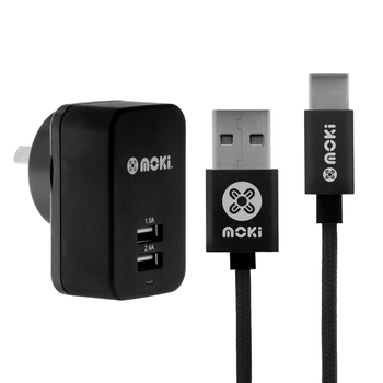 Moki Braided Type-C SynCharge Cable + Wall