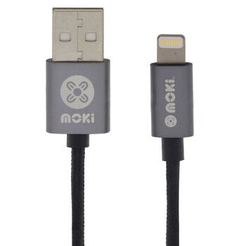 Moki Braided Lightning SynCharge Cable (Apple Licenced) - Gun Metal