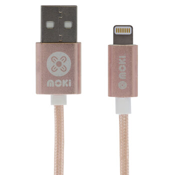 Moki Braided Lightning SynCharge Cable (Apple Licenced) - Rose Gold