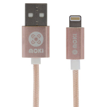 Moki Braided King Size Lightning SynCharge Cable (Apple Licenced) - 3mt/10 ft - Rose Gold